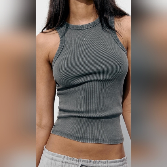NWT Zara Washed Effect Ribbed Racer back Tank - size L - Picture 2 of 8
